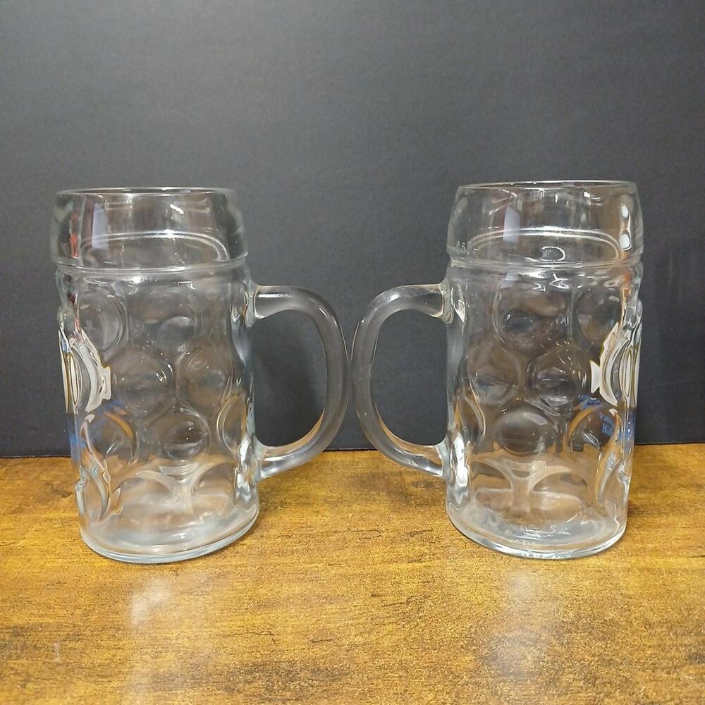 Lot of 2 HB Hofbrauhaus Munchen German 0.5L Glass Dimpled Beer Mug Stein - Picture 3 of 5